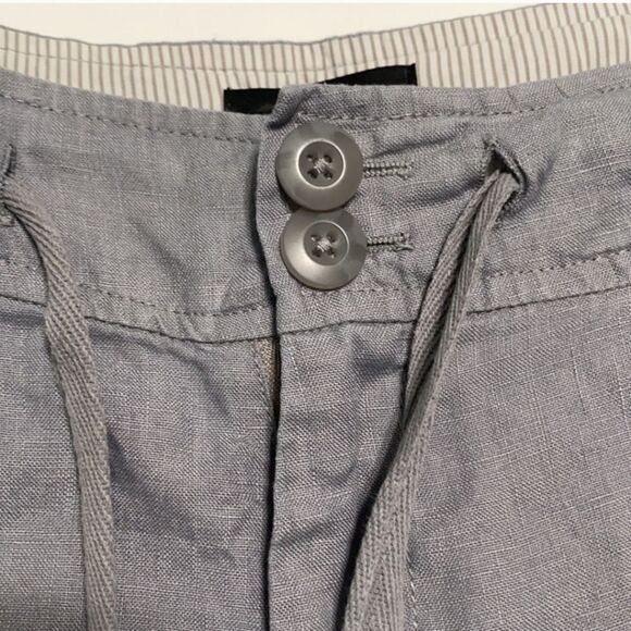 JNY Gray Linen Zip Fly Drawstring Shorts Pockets Women Size 10 - Picture 6 of 13
